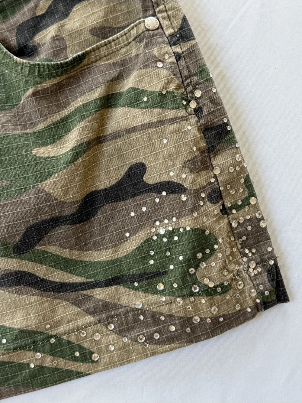Y2K Camo Rhinestone Mini Skirt
